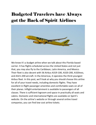 Budgeted Travelers have Always got the Back of Spirit Airlines