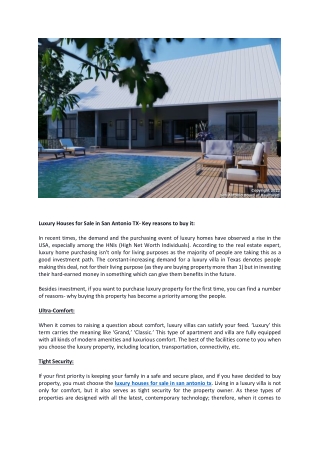 luxury houses for sale in san antonio tx Key reasons to buy it