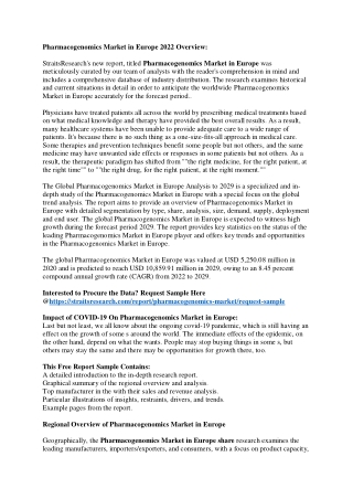 Progressive Report on Pharmacogenomics Market in Europe by Trend, Segmentation a