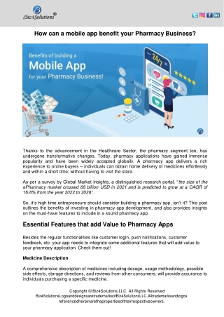 How can a mobile app benefit your Pharmacy Business