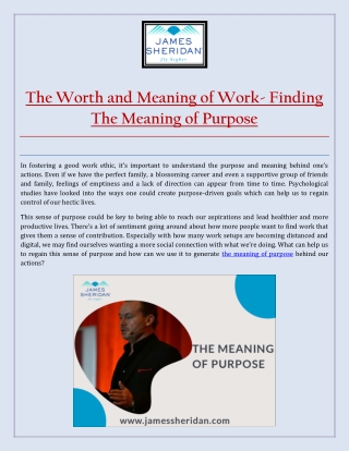 The Worth and Meaning of Work- Finding The Meaning of Purpose