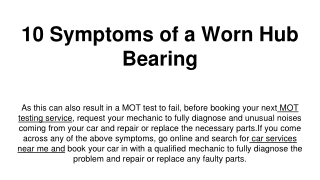 10 Symptoms of a Worn Hub Bearing