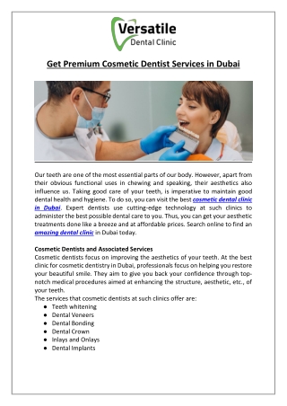 Get Premium Cosmetic Dentist Services in Dubai