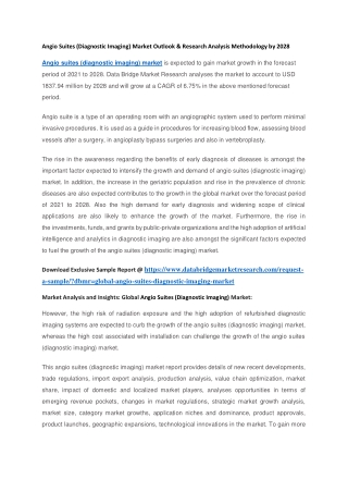 Angio Suites (Diagnostic Imaging) Market Outlook & Research Analysis Methodology by 2028