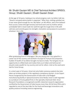 Mr. Shubh Gautam MD & Chife Technical Architect SRISOL Group