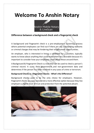 Difference between a background check and a fingerprint check