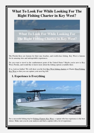 What To Look For While Looking For The Right Fishing Charter in Key West?