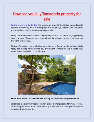 How can you buy Tamarindo property for sale