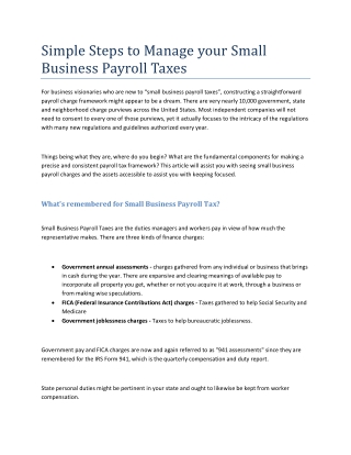 Simple Steps to Manage your Small Business Payroll Taxes