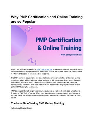 Why PMP Certification and Online Training are so Popular