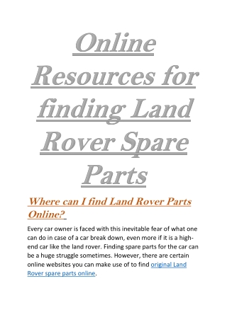 Online Resources for finding Land Rover Spare Parts
