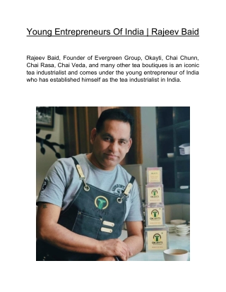 Young Entrepreneurs Of India | Rajeev Baid