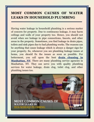 Most Common Causes of Water Leaks in Household Plumbing