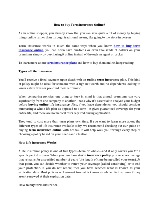 How to buy Term Insurance Online_