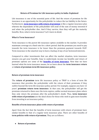 Return of Premium for Life insurance policy in India_ Explained