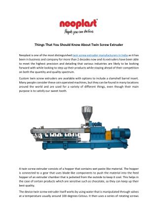 Things That You Should Know About Twin Screw Extruder
