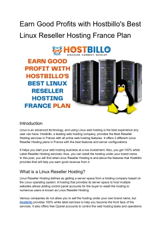 Earn Good Profit with Hostbillo's Best Linux Reseller Hosting France Plan