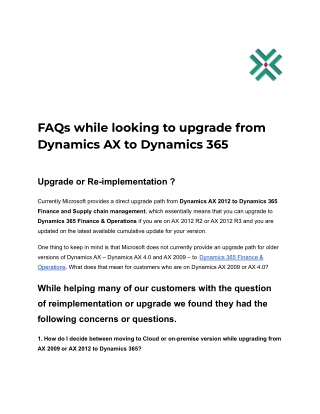 FAQs while looking to upgrade from Dynamics AX to Dynamics 365