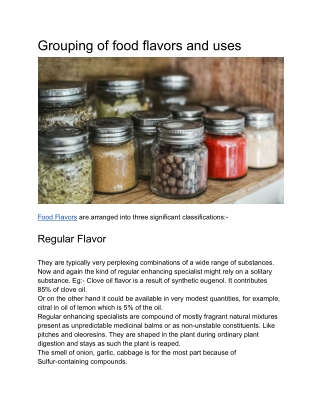 Grouping of food flavors and uses