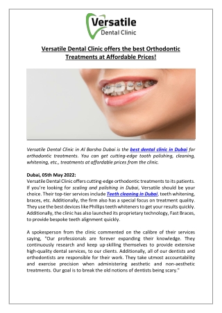 Versatile Dental Clinic offers the best Orthodontic Treatments at Affordable Prices