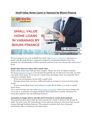 Small value home loans in Varanasi by Bhumi Finance