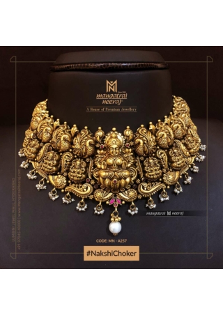 Nakshi Choker with Godess Lakshmi and Pearls