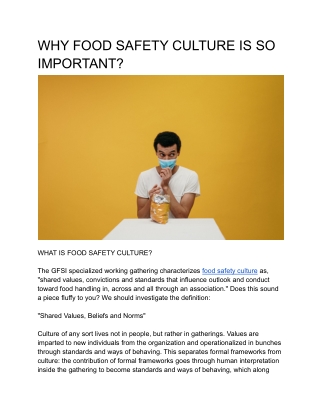 WHY FOOD SAFETY CULTURE IS SO IMPORTANT