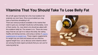 Vitamins That You Should Take To Lose Belly Fat