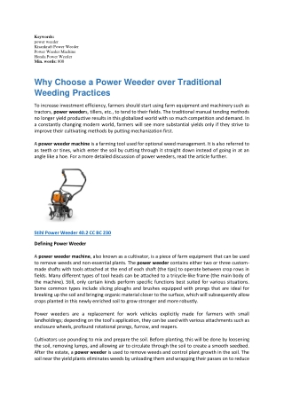 Why Choose a Power Weeder over Traditional Weeding Practices