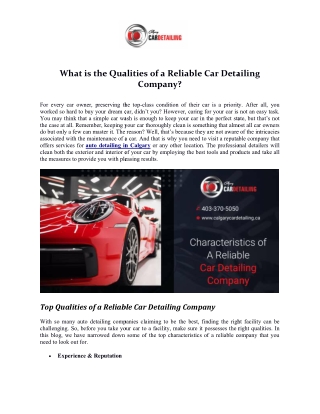 What are the Qualities of a Reliable Car Detailing Company?