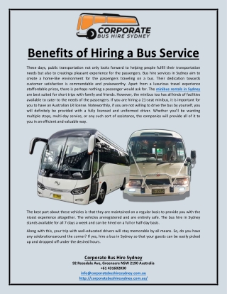 Benefits of Hiring a Bus Service