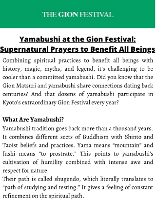 Yamabushi at the Gion Festival Supernatural Prayers to Benefit All Beings