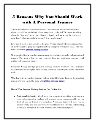 5 Reasons Why You Should Work with A Personal Trainer