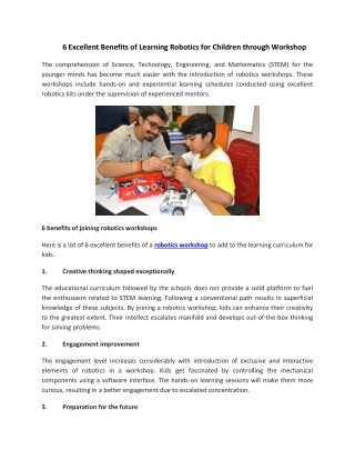 6 Excellent Benefits of Learning Robotics for Children through Workshop