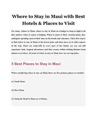 Where to Stay in Maui with Best Hotels & Places to Visit