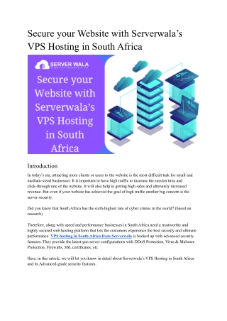 Secure your Website with Serverwala’s VPS Hosting in South Africa