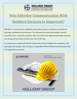 Why Effective Communication With Builders Sarasota Is Important