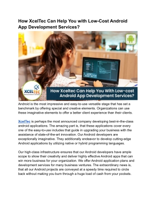 How XcelTec Can Help You with Low-Cost Android App Development Services