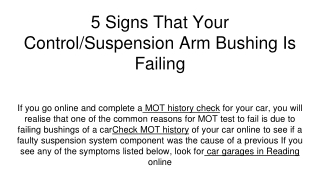 5 Signs That Your Control_Suspension Arm Bushing Is Failing
