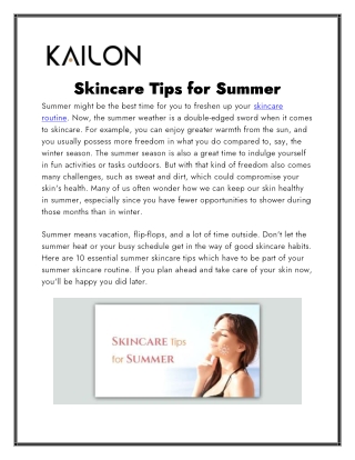 Skincare Tips for Summer