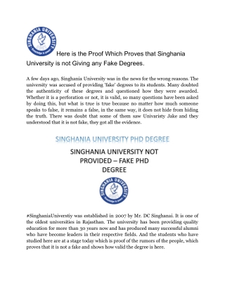 Here is the proof which proves that Singhania University is not giving any fake degrees