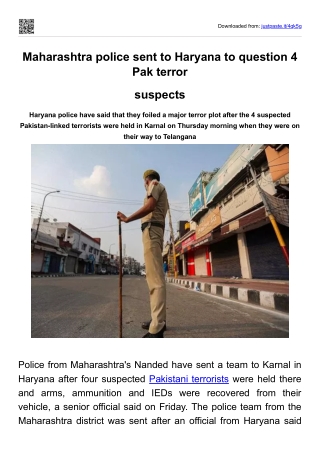 Maharashtra police sent to Haryana to question 4 Pak terrorMaharashtra police se