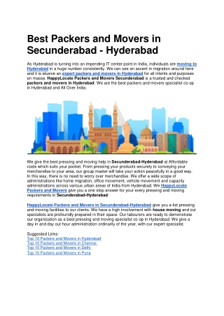 Best Packers and Movers in Secunderabad