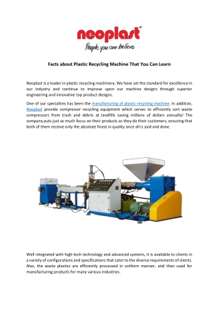 Facts about Plastic Recycling Machine That You Can Learn