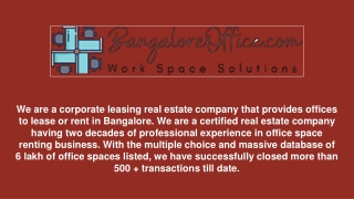 Furnished Office Space for Rent in Bangalore
