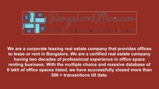 Furnished Office Space for Rent in Bangalore