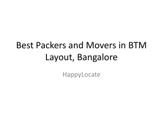 Best Packers and Movers in BTM Layout,