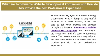 What are E-commerce Website Development Companies and How do They Provide the Best Professional Experience
