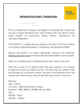 Mechanical Face Seals - Floating Seals