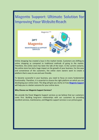 Magento Support -  Ultimate Solution for Improving Your Website Reach